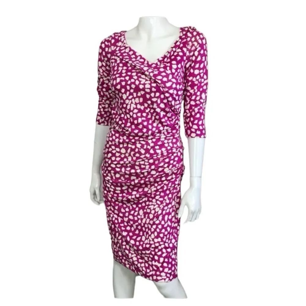 Diane von Furstenberg Women’s Pink Fuchsia Printed Silk Wrap Mini Dress Size XS